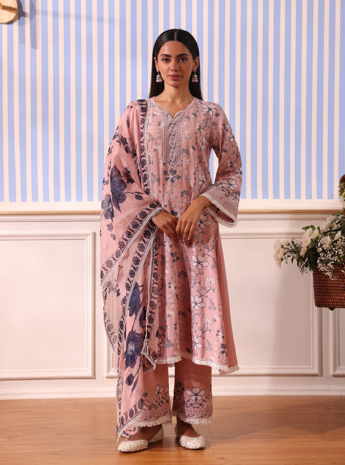 Mulmul Organza Printed Vania Pink Dupatta