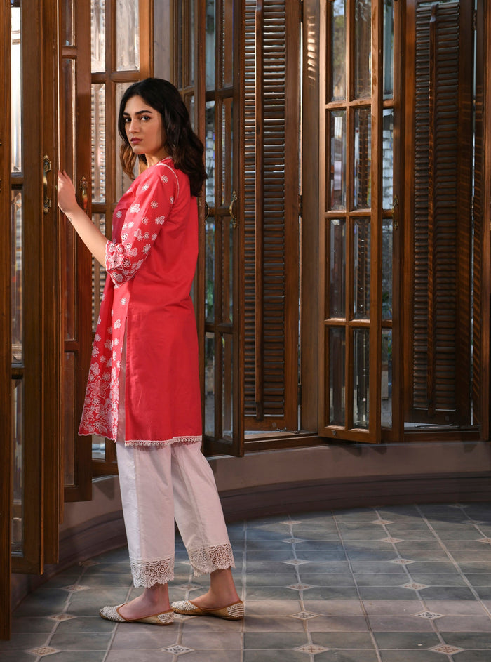 Mulmul Supima Cotton Floral Chemical Lace White Pant