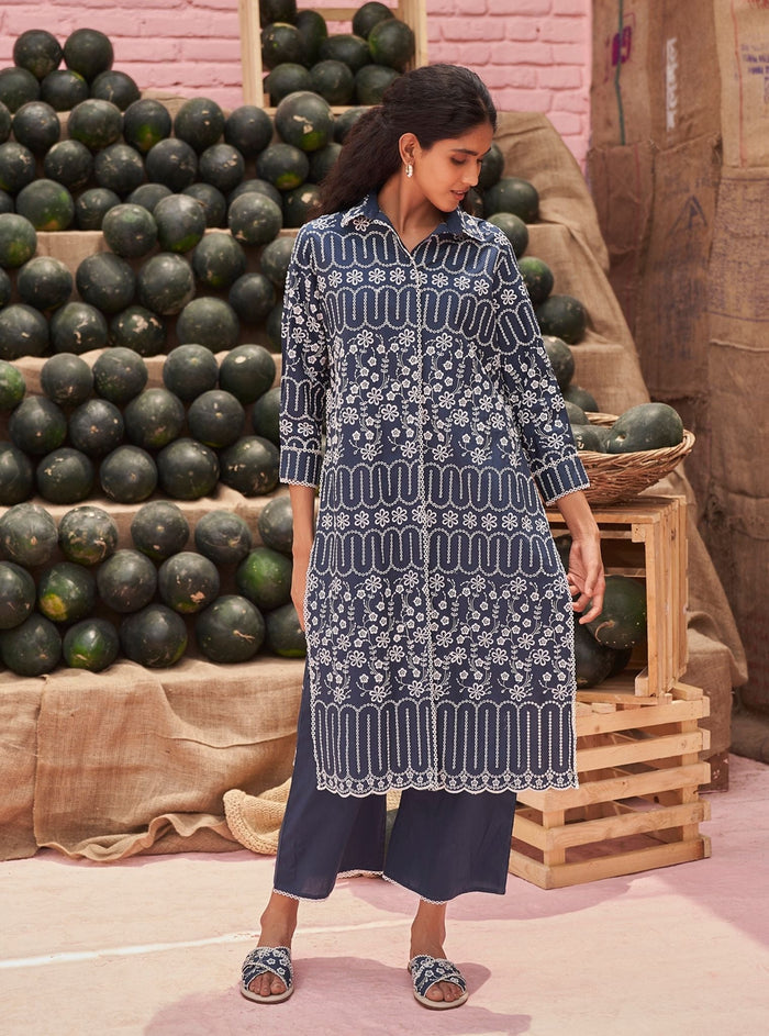 Mulmul Supima Cotton Heli Navy Pant