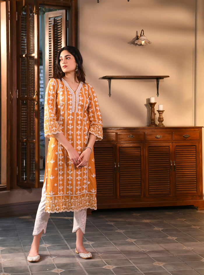 Mulmul Supima Cotton Inverted V Hem White Pant
