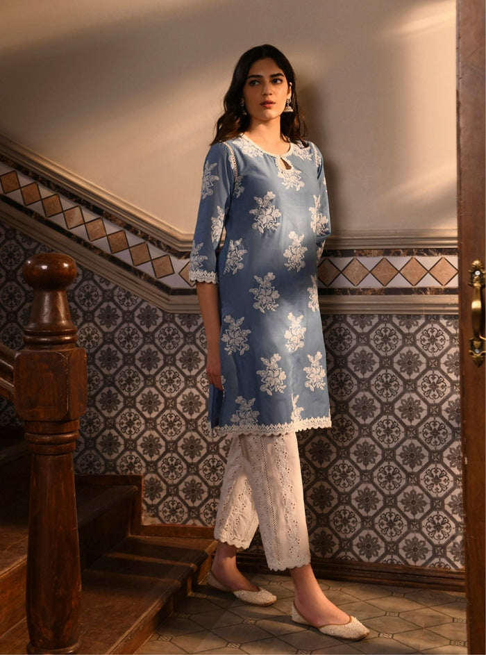 Mulmul Supima Cotton Vertical Boring Emb White Pant