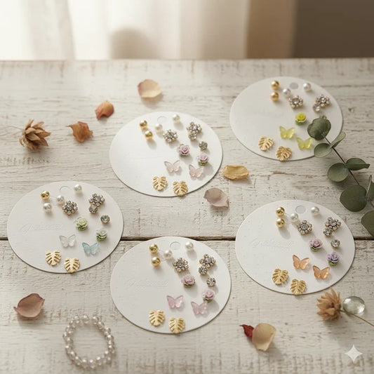 Multi-Pair Earring Set – Botanical & Butterfly Theme (ERM-3299K)