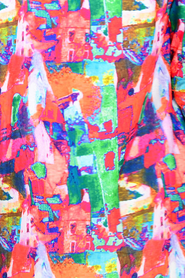 Multicolour abstract print Wishstone tunic top displayed on a hanger, showcasing vibrant design and casual style.