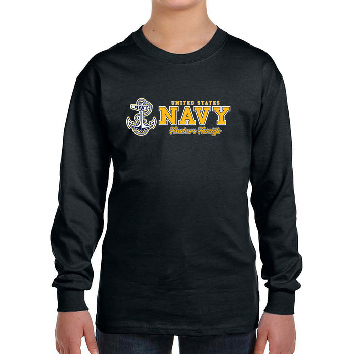 Navy Youth Anchors Aweigh Chest Print Long Sleeve
