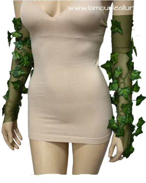 Nightshade Botanical Villain Fingerless Mesh Gloves – Handmade Cosplay Rave Halloween Costume Accessory