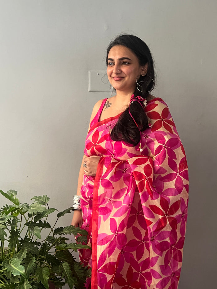 Nisha Parijath Organza Saree - Pink