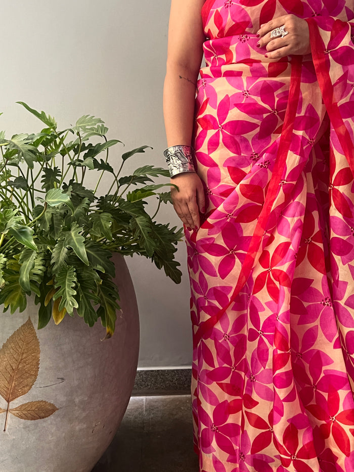 Nisha Parijath Organza Saree - Pink