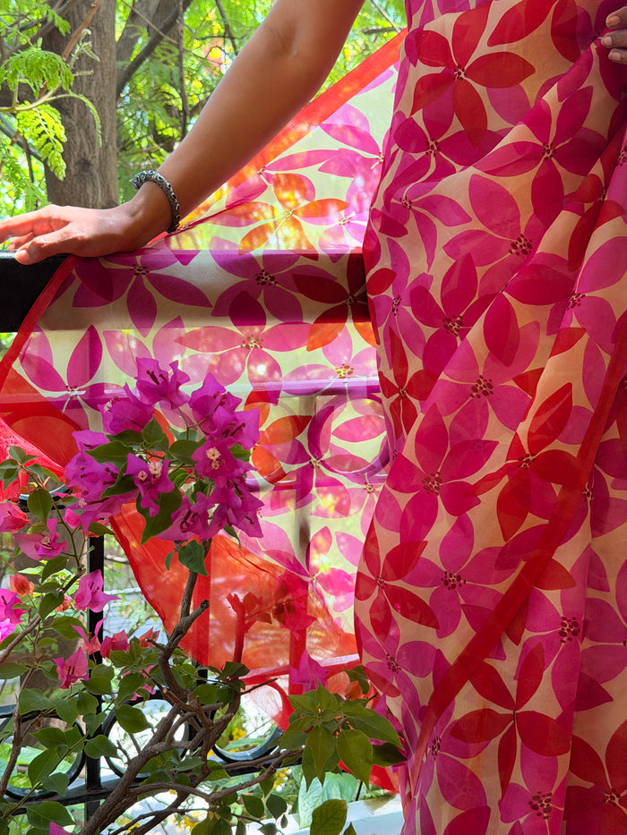 Nisha Parijath Organza Saree - Pink