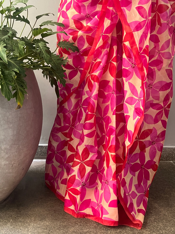 Nisha Parijath Organza Saree - Pink
