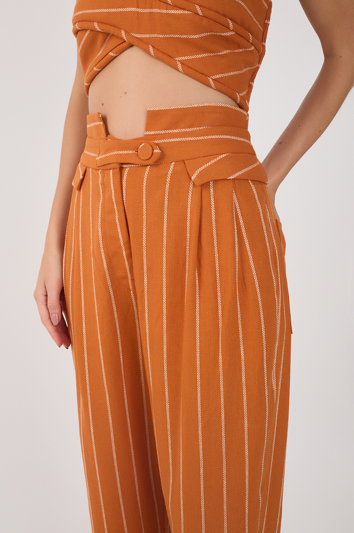 Ochre Striped Pleated Wide-Leg Pants_4