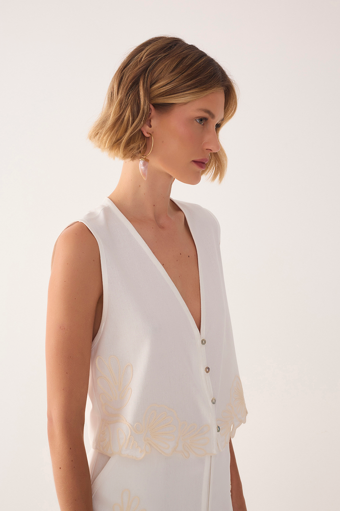 Off-White Embroidered Hem Linen Vest_4