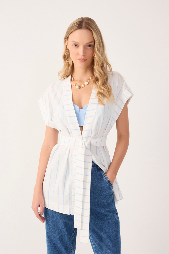Off-White Stripes Front-Tie Linen Vest_2