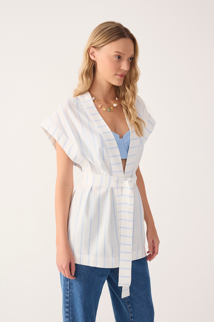 Off-White Stripes Front-Tie Linen Vest_3