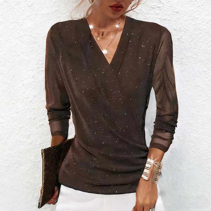 Oralindra - Blouse Croisée Élégante à Manches Longues