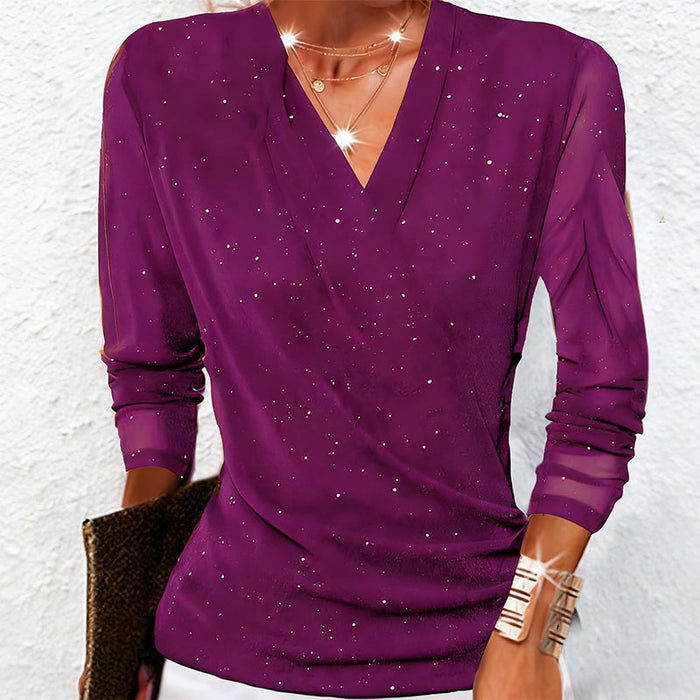 Oralindra - Blouse Croisée Élégante à Manches Longues