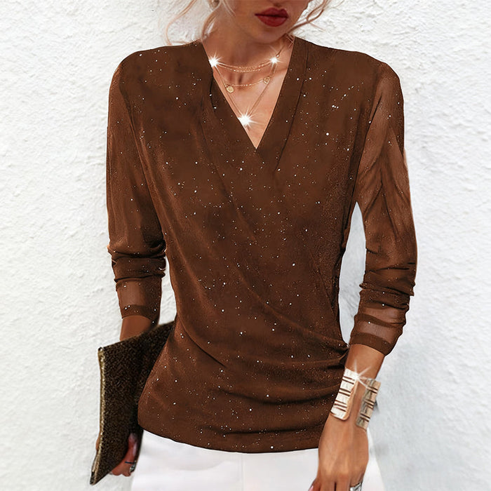 Oralindra - Blouse Croisée Élégante à Manches Longues