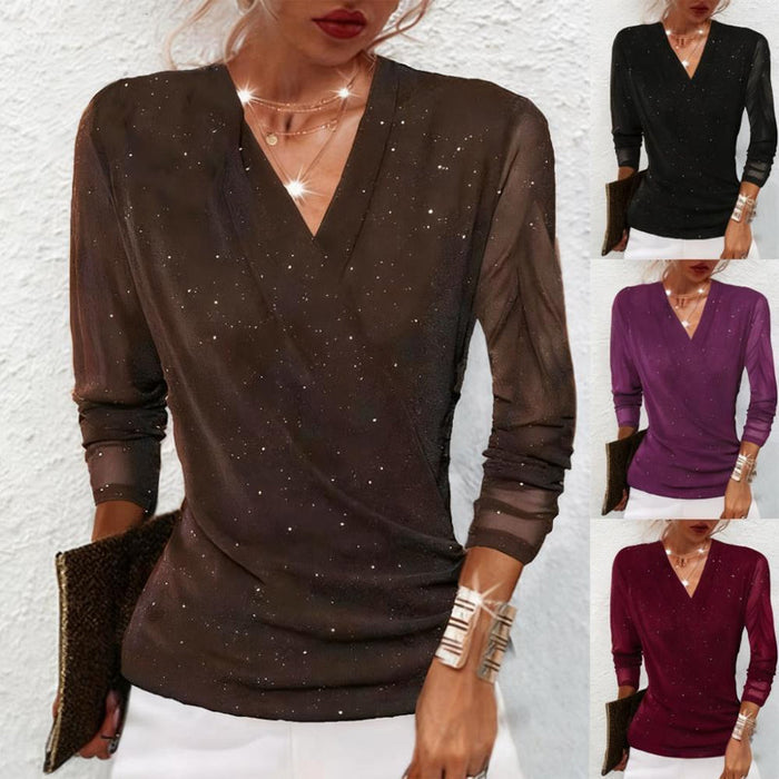 Oralindra - Blouse Croisée Élégante à Manches Longues