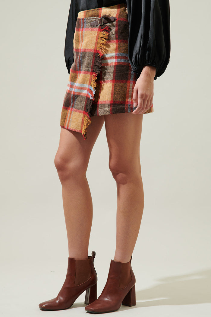 Pam Plaid Faux Wrap Mini Skirt