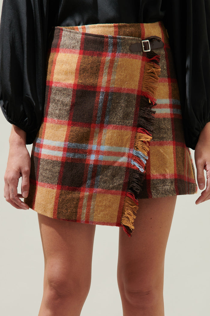 Pam Plaid Faux Wrap Mini Skirt