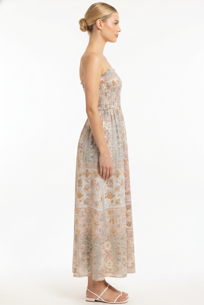 Patchwork Smocked Midi Dress