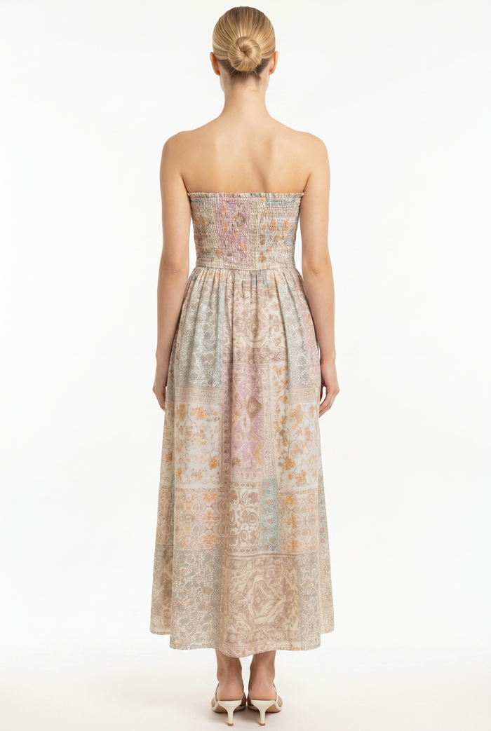 Patchwork Smocked Midi Dress