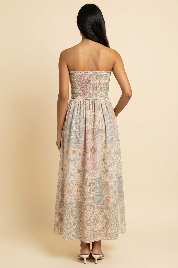 Patchwork Smocked Midi Dress