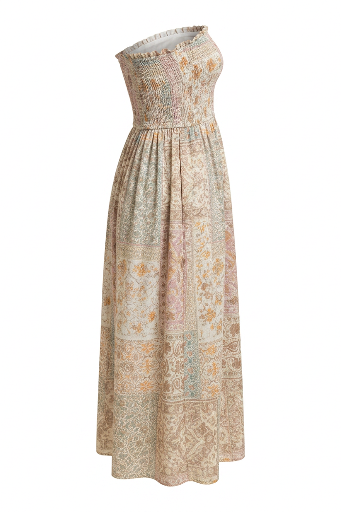 Patchwork Smocked Midi Dress