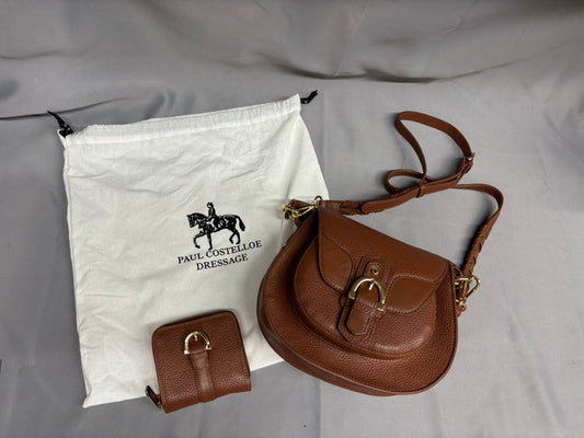 Paul Costelloe Dressage Brown Leather Saddle Bag Crossbody And Matching Purse New