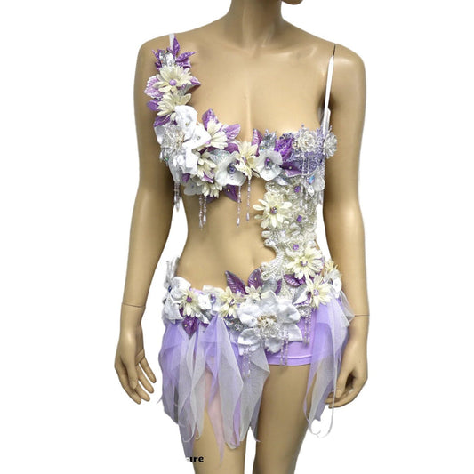 Pearl Lavender White Fairy Monokini Costume – Handmade Dance & Rave Bra Set