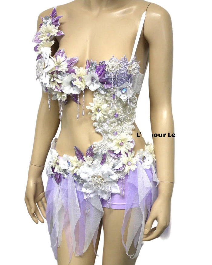 Pearl Lavender White Fairy Monokini Costume – Handmade Dance & Rave Bra Set