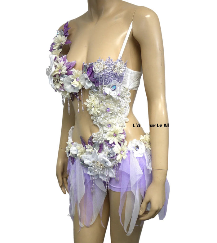 Pearl Lavender White Fairy Monokini Costume – Handmade Dance & Rave Bra Set