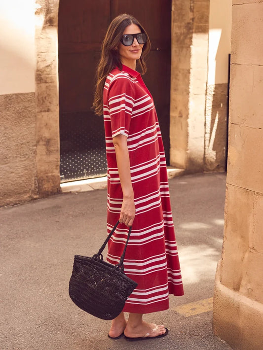 Petite Red Striped Cotton Rugby Shirt Dress