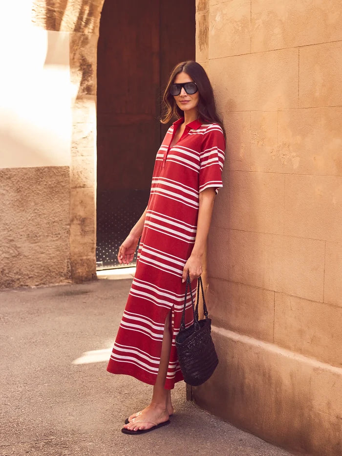 Petite Red Striped Cotton Rugby Shirt Dress