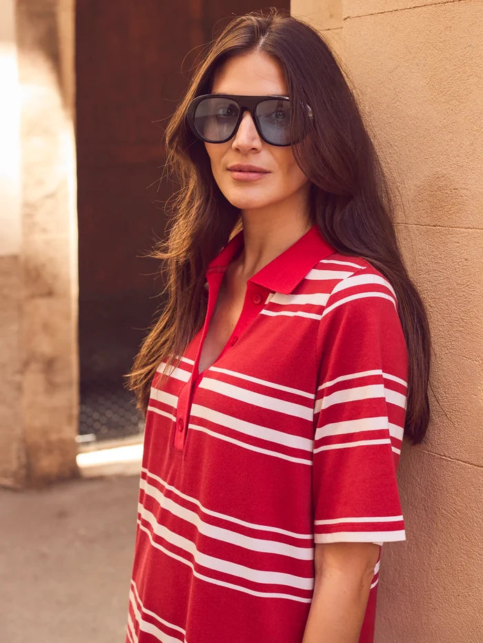 Petite Red Striped Cotton Rugby Shirt Dress