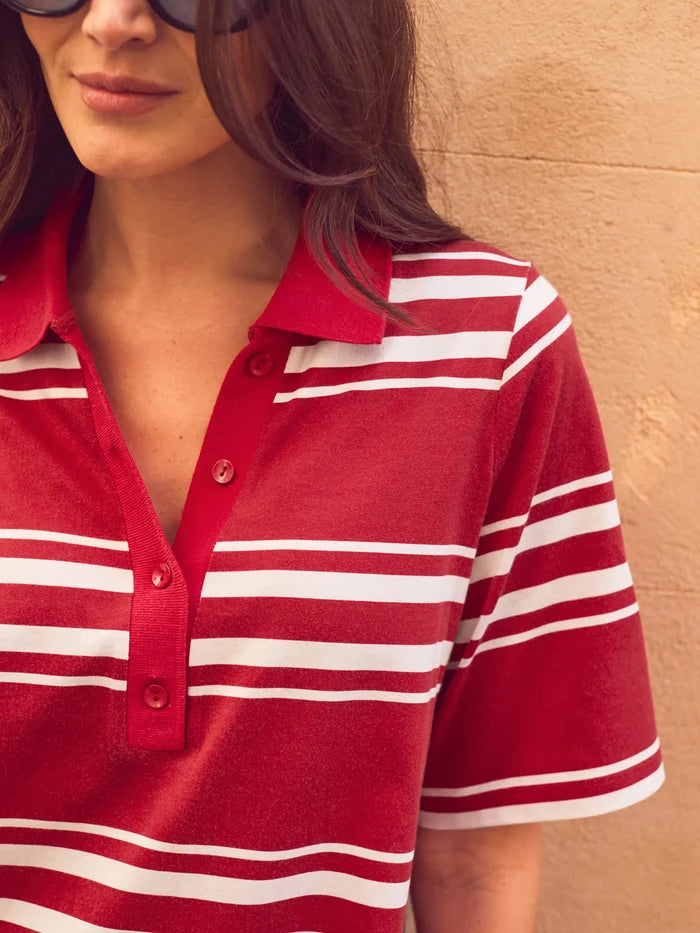 Petite Red Striped Cotton Rugby Shirt Dress