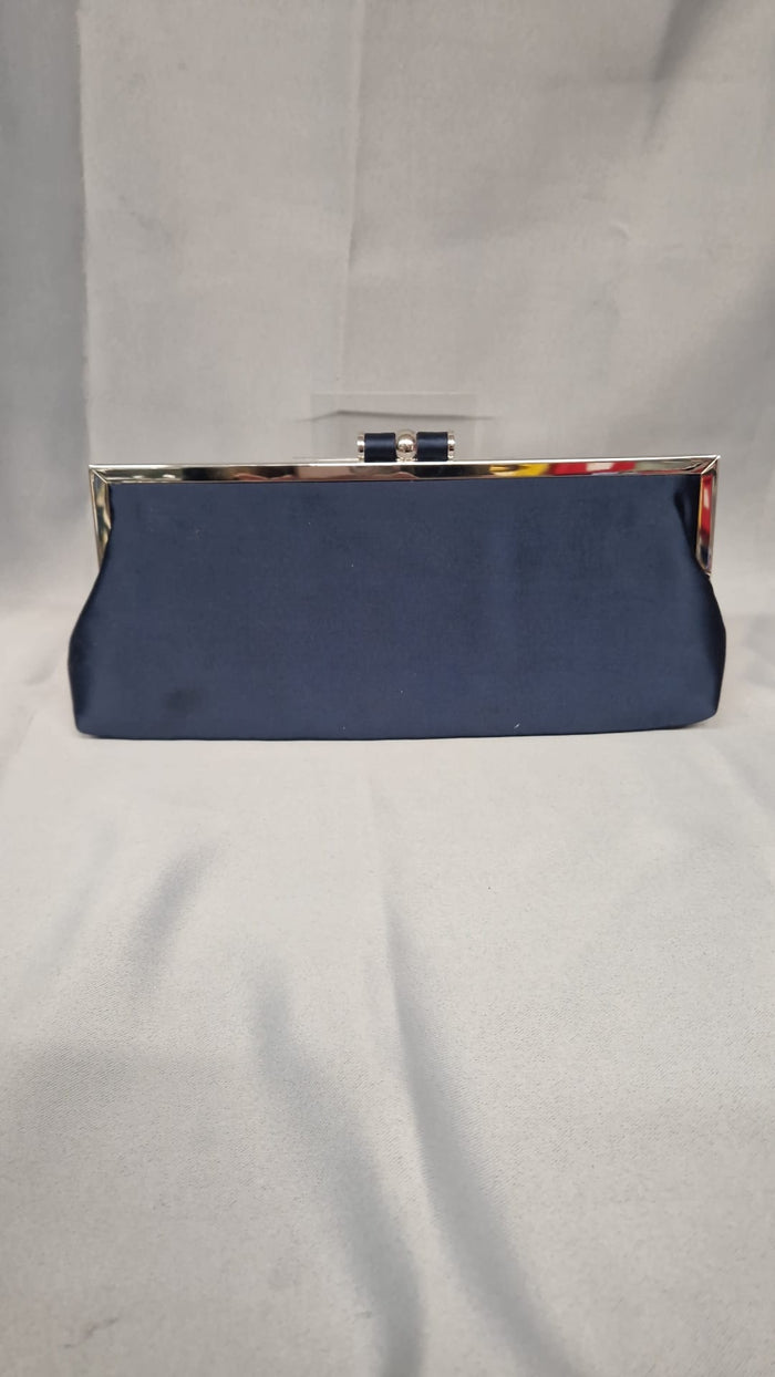 Phase Eight Navy Satin Clutch - Chain Evening Bag - Blue