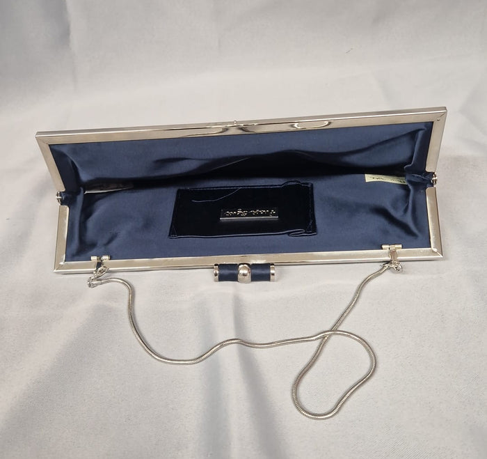 Phase Eight Navy Satin Clutch - Chain Evening Bag - Blue
