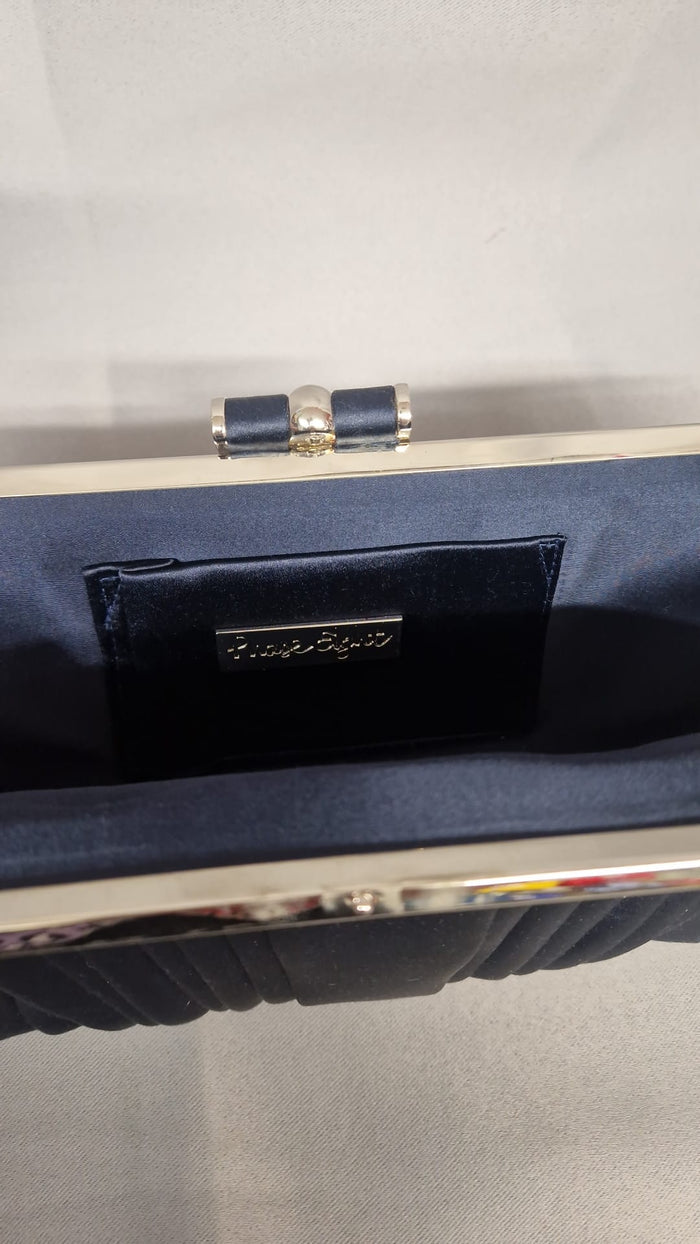 Phase Eight Navy Satin Clutch - Chain Evening Bag - Blue