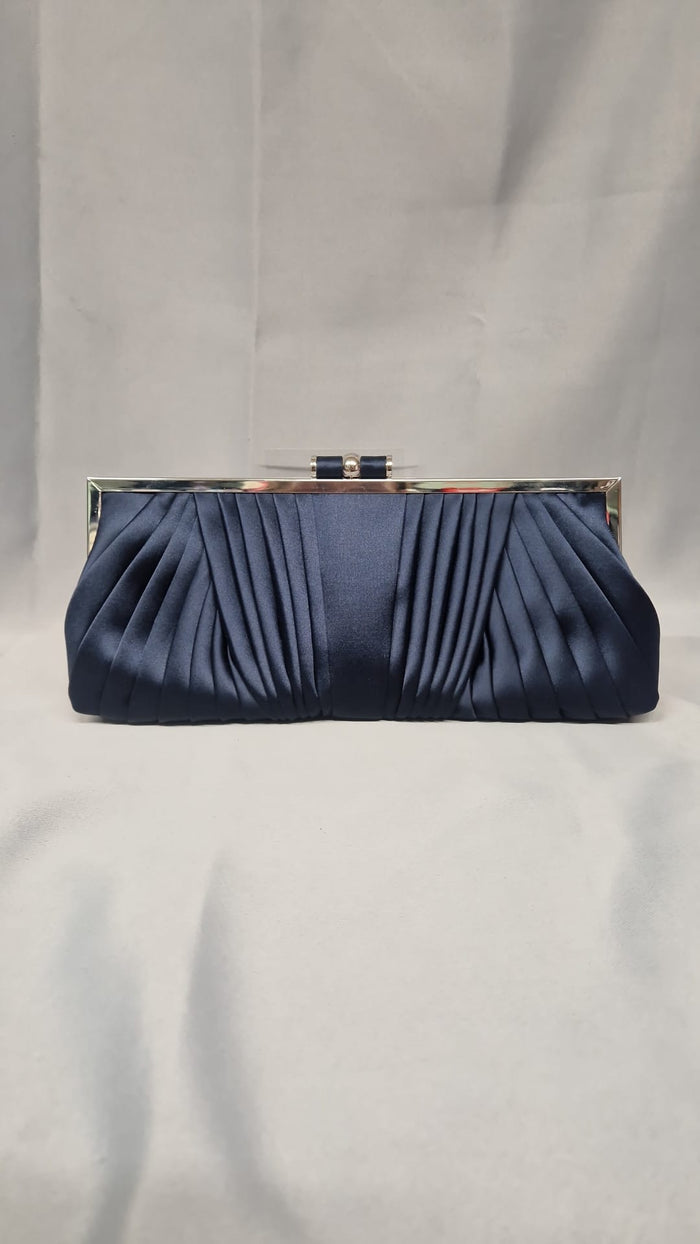 Phase Eight Navy Satin Clutch - Chain Evening Bag - Blue