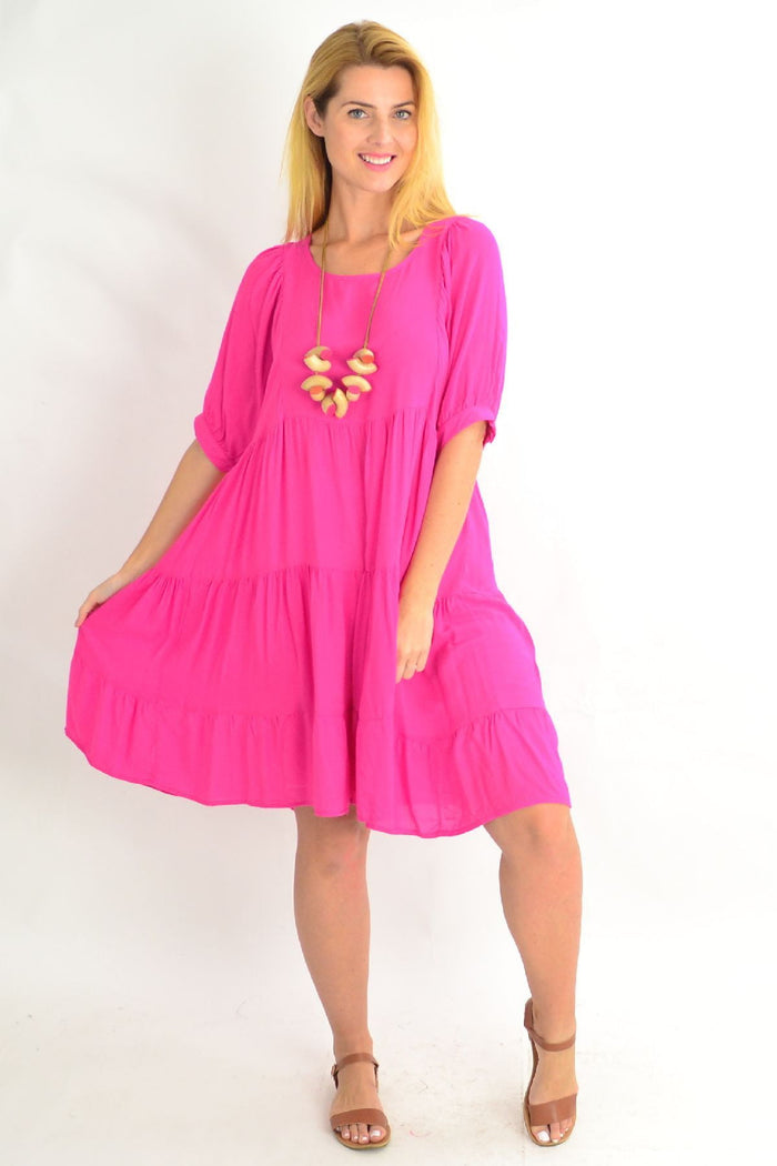 Pink classic tiered tunic dress from Willow Tree featuring a flowy, layered design perfect for summer wear.