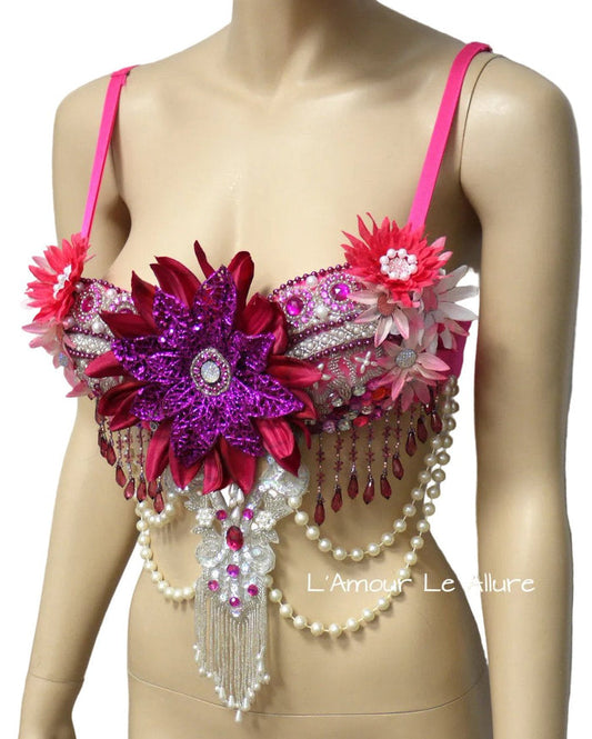 Pink Glitter Flower Fairy Bra Dance Halloween Costume