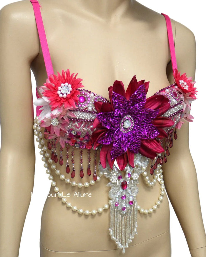Pink Glitter Flower Fairy Bra Dance Halloween Costume