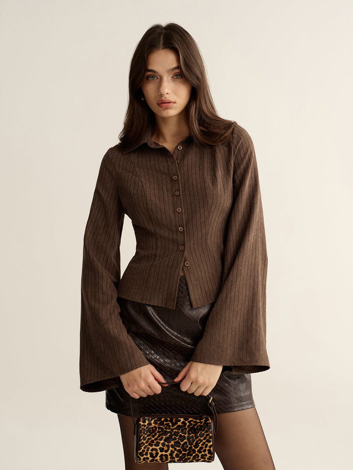 Pinstripe Cropped Fitted Shirt