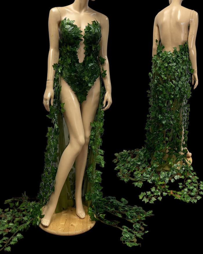 Plunge Nightshade Botanical Villain Monokini Gown Dress – Handmade Rave Cosplay Halloween Costume