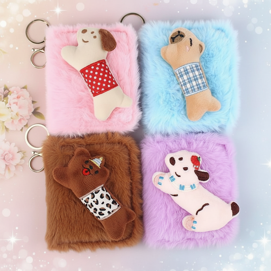 Plush Animal Mini Wallet Keychain - Cute Fluffy Zippered Coin Pouch (MBG-1631)