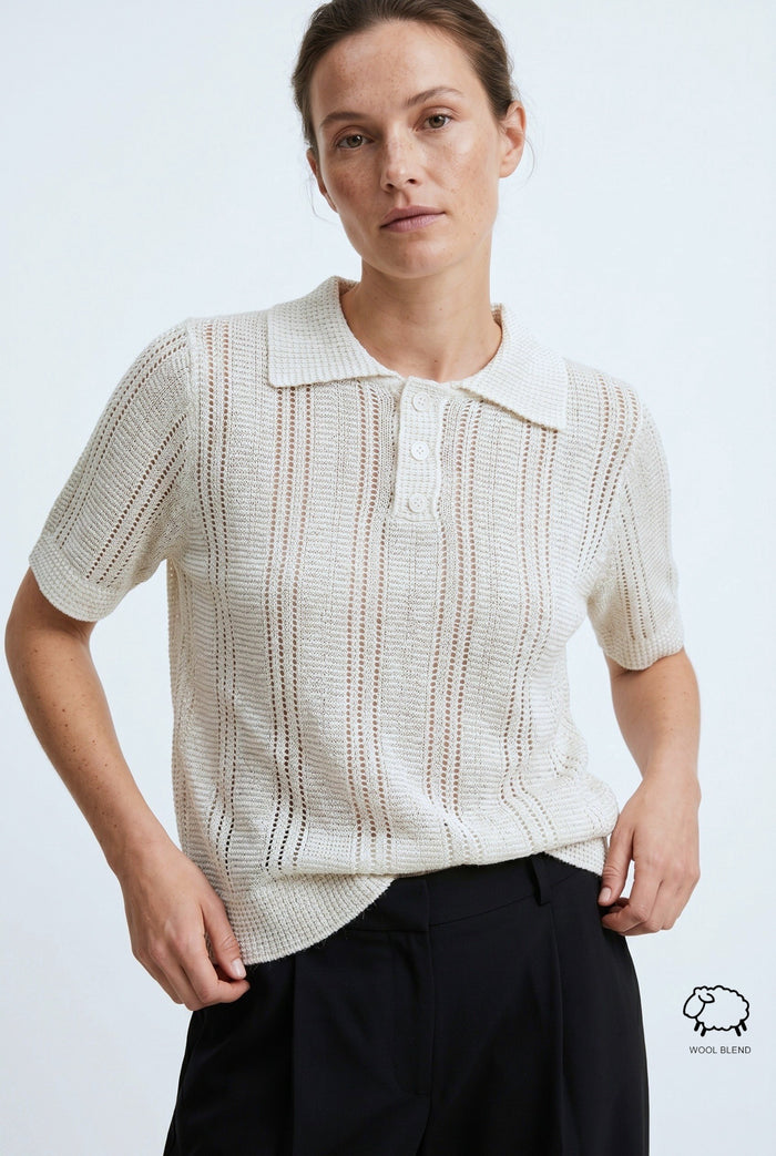 Pointelle Lurex Wool-Blend Polo Top wholesale - image 5