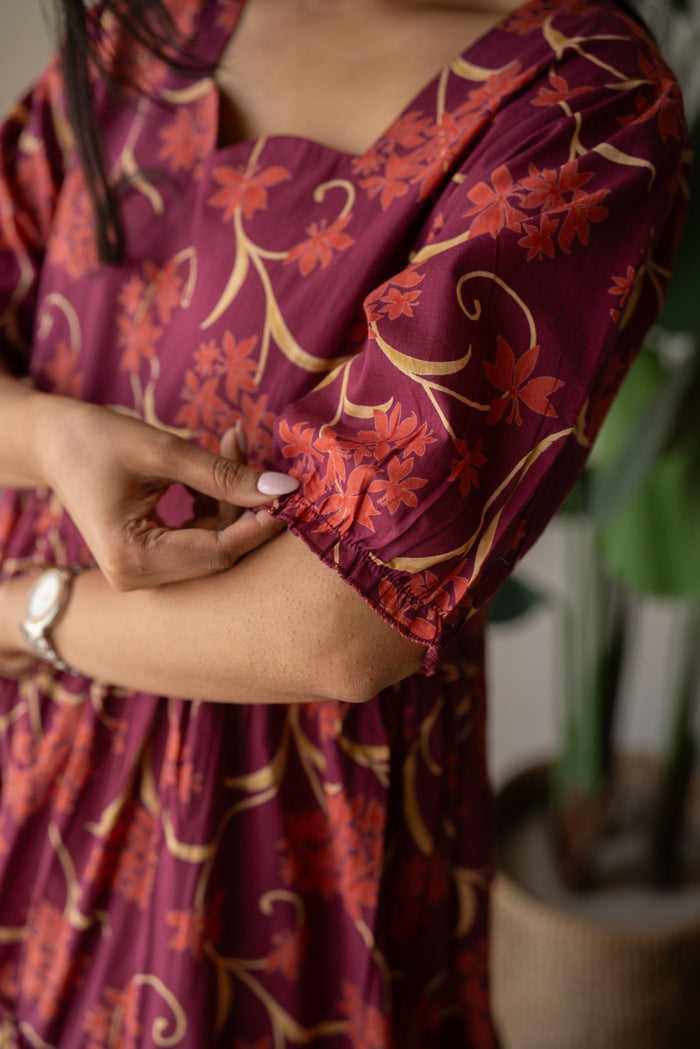 Prisha Tiered Maxi Dress- Dark Pink Florals