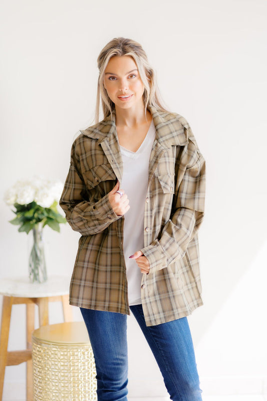Pumpkin Pathways Button Down Plaid Shacket