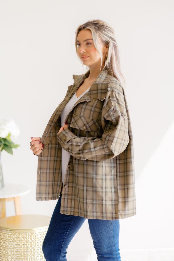Pumpkin Pathways Button Down Plaid Shacket
