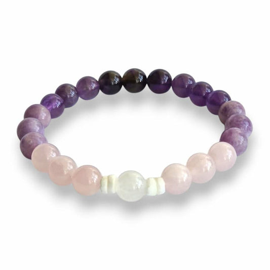 Purple gemstone bracelet with Amethyst, Lepidolite, Moonstone and Rose Quartz 8mm beads